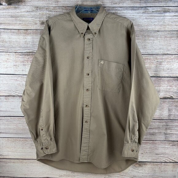 Pendleton Shirt Button Down Long Sleeve Solid Tan Beige Men's Large - Picture 1 of 13
